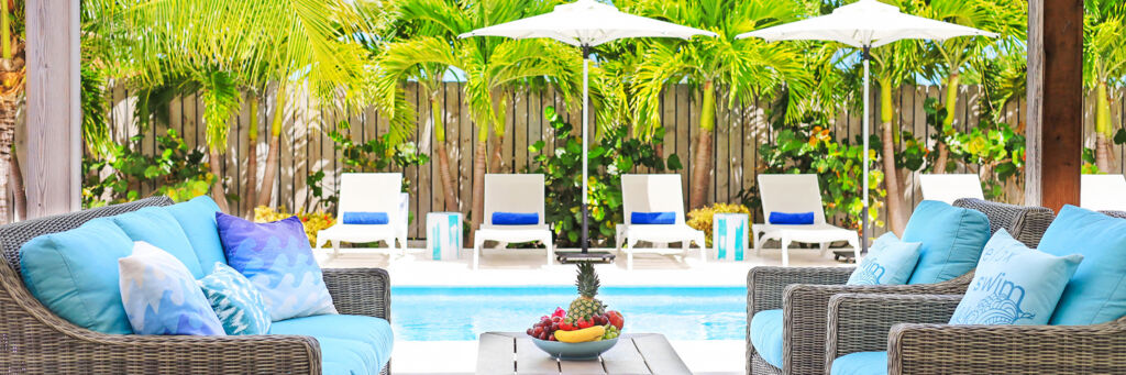 Patio and pool at a luxury villa in Turks and Caicos.