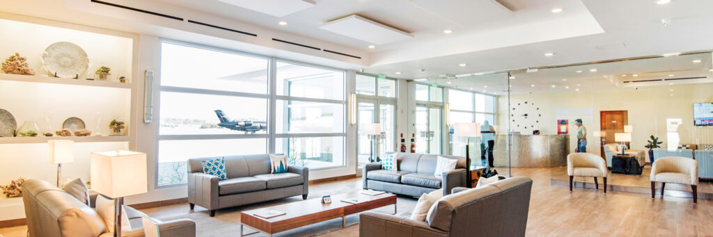Lounge inside the Atlantic Aviation FBO in Turks and Caicos