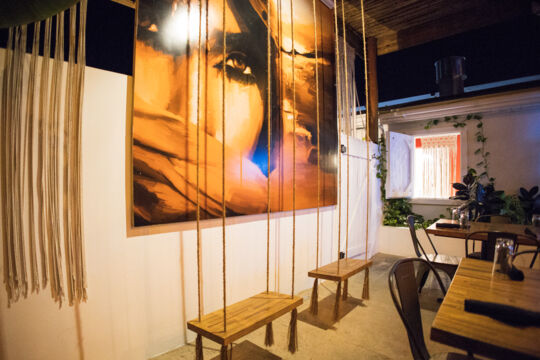 Art and swings at Aziza restaurant