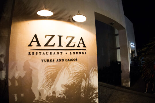 Entry sign for Aziza restaurant