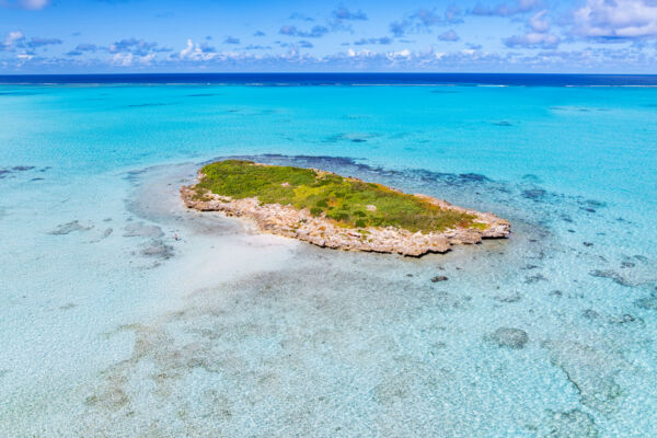 Aerial view of Pelican Cay near Bambarra Beach