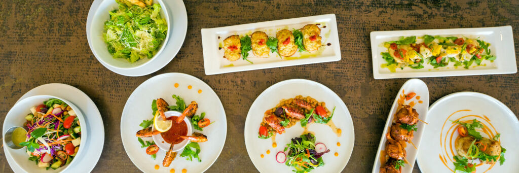 Overhead view of Mediterranean dishes