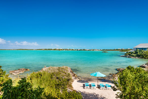 Small beach with loungers