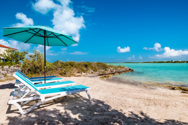 Small beach with loungers