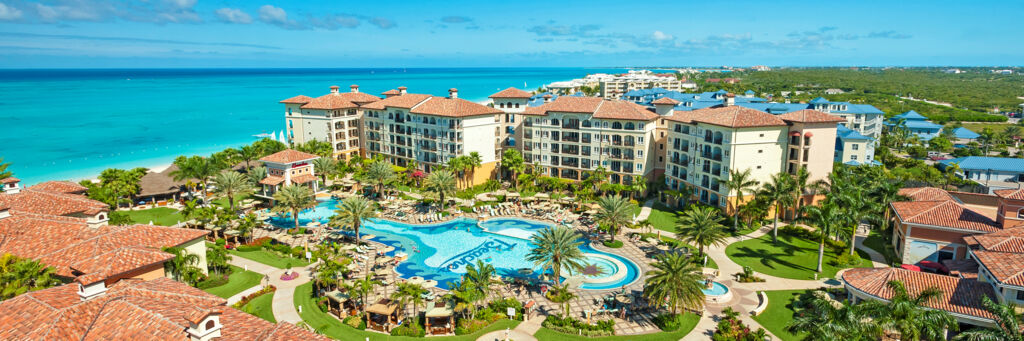 Aerial view of pool and ocean at Beaches Turks and Caicos