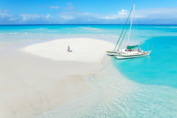 Aerial view of the Beluga sailboat in the Turks and Caicos