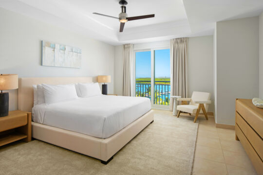 Boutique resort bedroom overlooking the ocean
