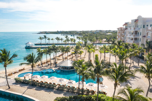 Aerial view of Blue Haven Resort and beach