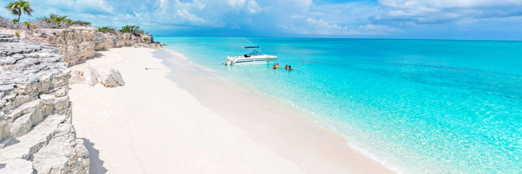 Boat at Water Cay beach in the Turks and Caicos