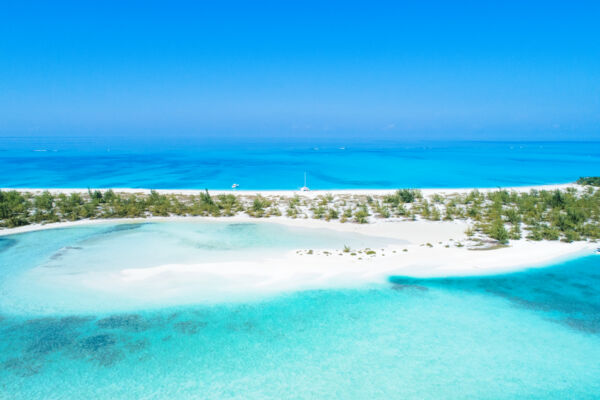 Aerial view of Half Moon Bay lagoon in Turks and Caicos