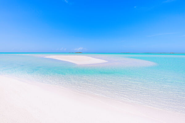 Secluded beach and sand bar in the Turks and Caicos