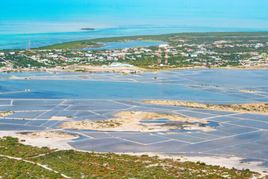 Aerial view of the South Caicos salt salinas