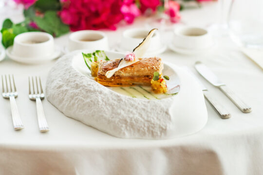 A gourmet conch tartlet at Brine restaurant on South Caicos. 
