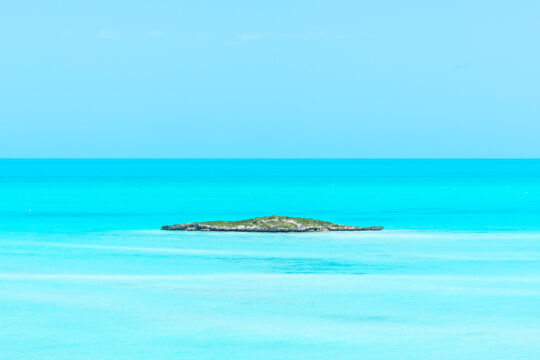 The tiny and low-lying Bristol Cay in an incredibly turquoise ocean