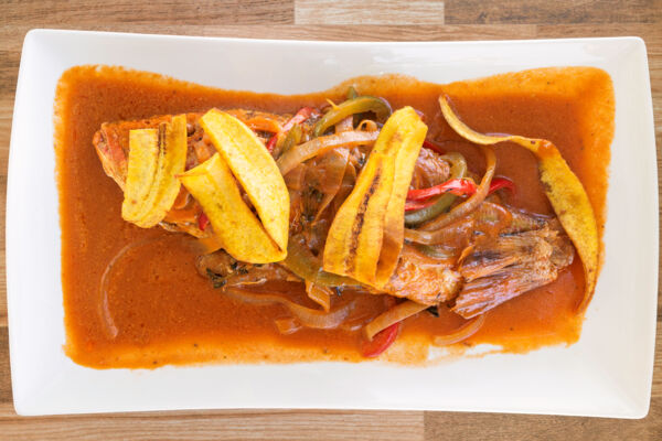 Whole snapper cooked in a Creole style at Bugaloo's Restaurant in the Turks and Caicos