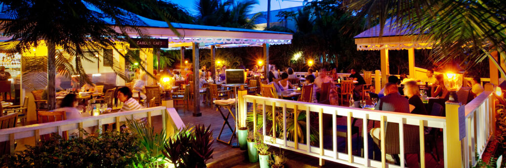 Exterior view of Caicos Café at dusk