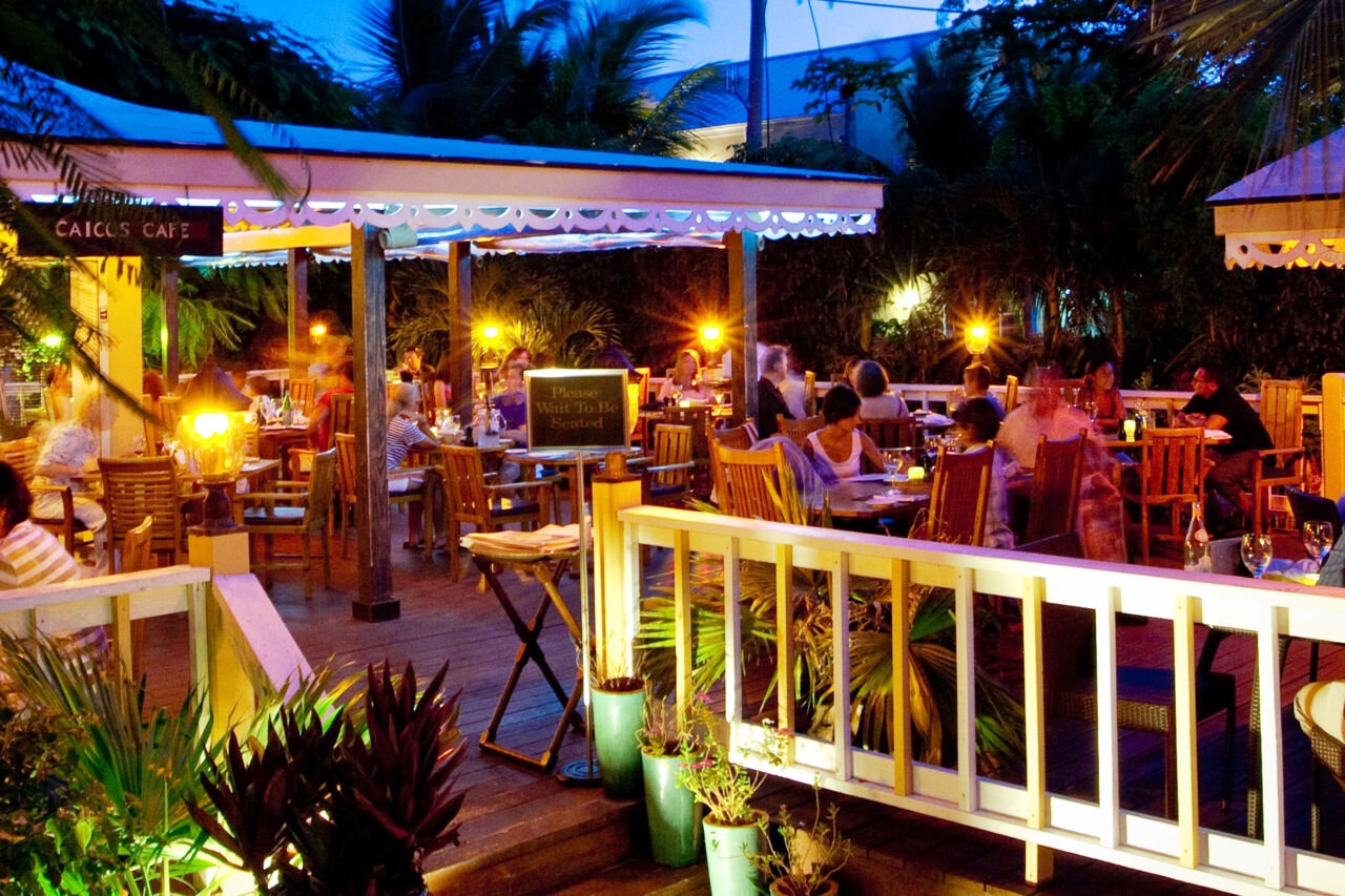 Exterior view of Caicos Café at dusk