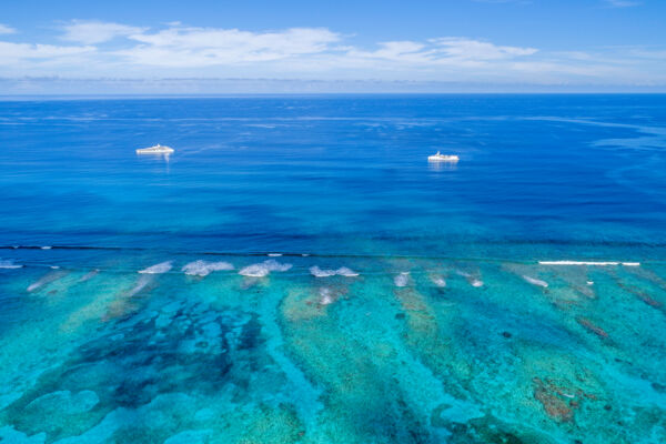 Aerial view over the Grace Bay barrier reef