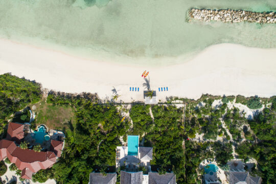 Overhead aerial view of the beach at Thompson Cove on Providenciales