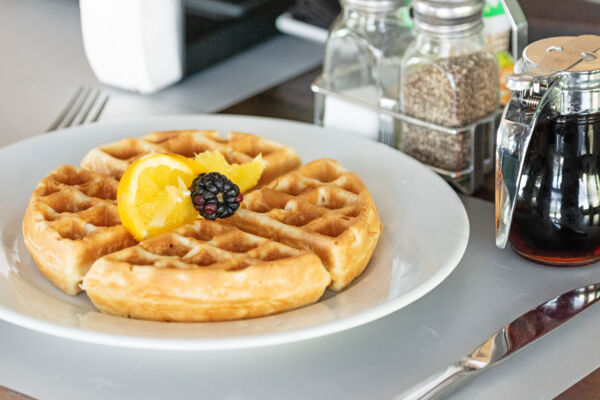 Plate of waffles at a Turks and Caicos restaurant.