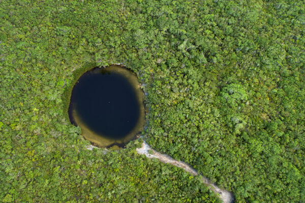 Overhead aerial view of Cottage Pond on North Caicos