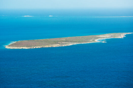 The long and flat island of Cotton Cay in Turks and Caicos