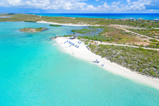 Aerial view of Cove Beach on South Caicos