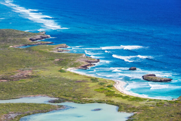 Aerial view of the western section of the Crossing Place Trail coastline