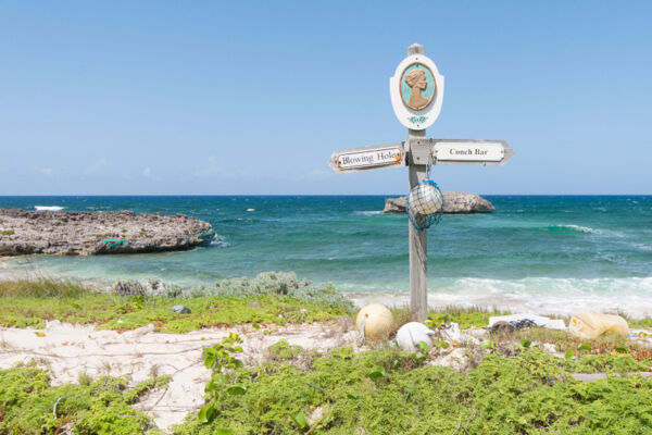 Handmade trail marker on the Crossing Place Trail on Middle Caicos