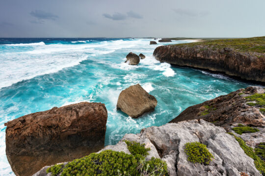 The Mudjin Harbour coast on a rough day