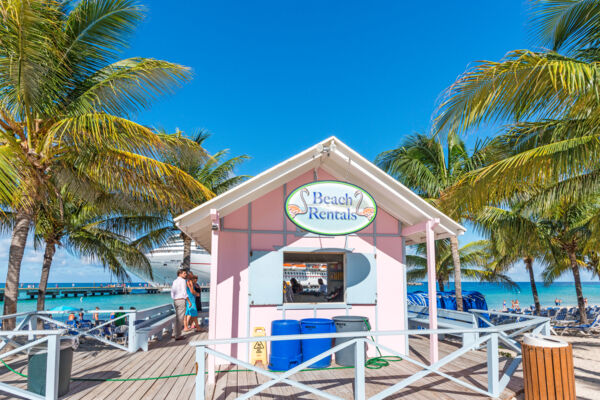 The beach rentals shack at the Cruise Center Beach on Grand Turk