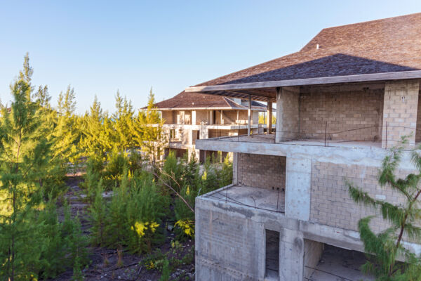 The view of the abandoned Dellis Cay Project from a penthouse room 