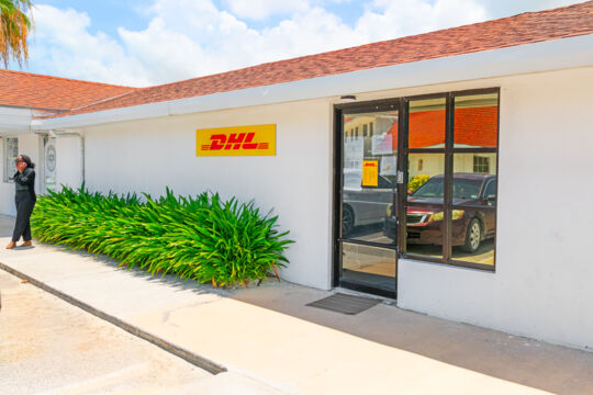 Entrance to the DHL office on Providenciales