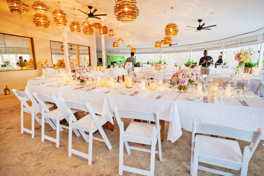 Wedding table decorations at an indoor venue