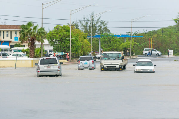 Flooding in the roads of Downtown Providenciales