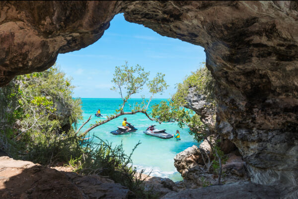 Jet skis and small cave in the Turks and Caicos