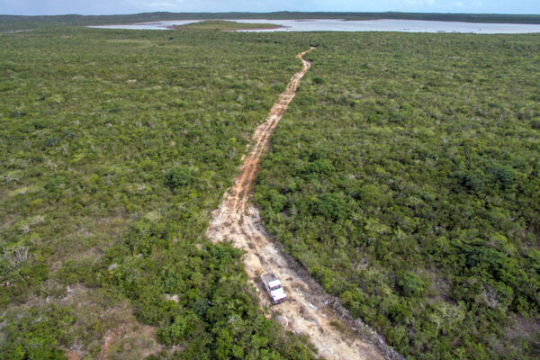 Aerial view of road to Flamingo Creek Bay