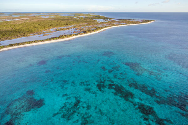 Aerial view of Flamingo Creek Bay in Turks and Caicos.