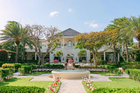 Courtyard wedding at a tropical Turks and Caicos resort. 