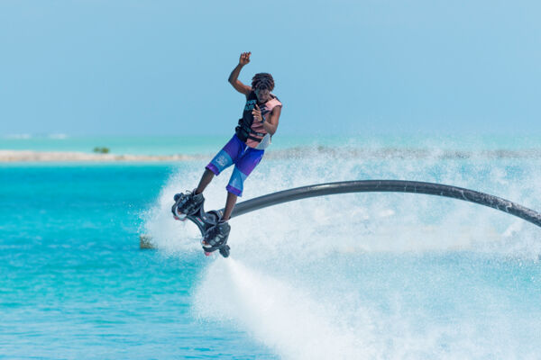 Flyboarding in the turquoise ocean water off Providenciales