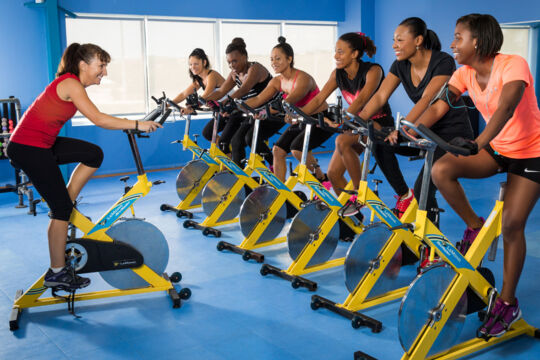Spin class in a gym studio at the Graceway Sports Centre in Turks and Caicos