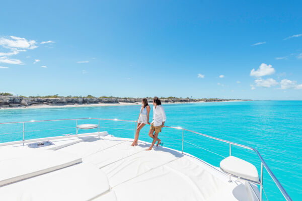 Luxury private boat charter at Water Cay. 