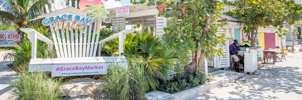 Giant Adirondack lounge chair at Grace Bay Market in the Turks and Caicos