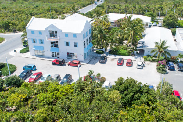 Aerial view of Neptune Plaza and Grace Bay Medical Center