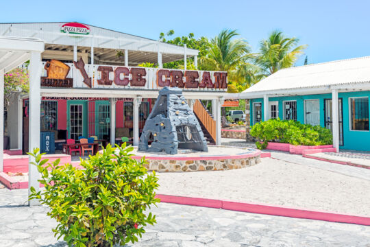 Courtyard and kids climbing wall at the colorful Grace Bay Plaza