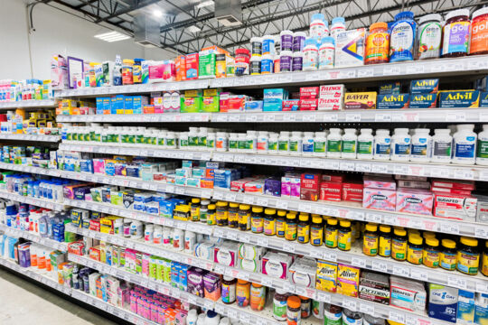 Supplements and healthcare aisle at Graceway Grand Turk supermarket