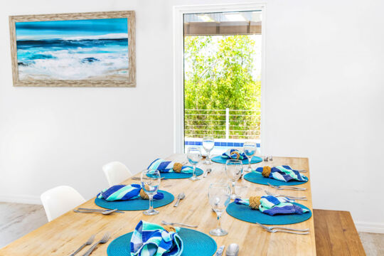 Set dining table at a villa. 
