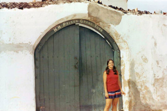 Vintage photo of the gates to H.M. Prison on Grand Turk