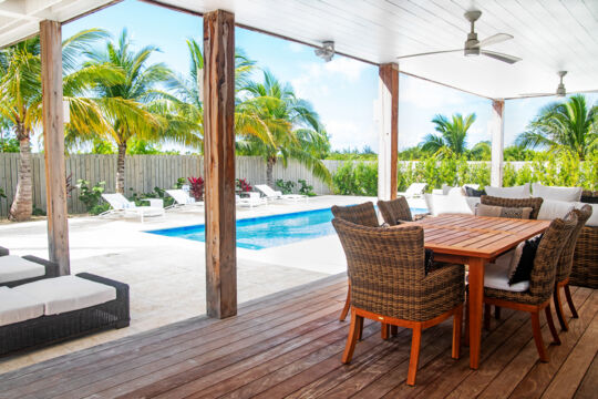 Patio and pool deck at a Caribbean villa. 