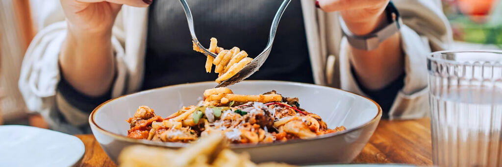 Bowl of pasta at an Italian restaurant.
